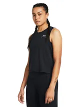 Musculosa deportiva Under Armour Vanish Energy Crop, color negro, de corte holgado y largo crop.