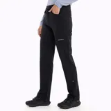 Pantalón de trekking negro desmontable, con cintura elástica, cinturón interno ajustable, bolsillos con cierre y elástico en los tobillos.