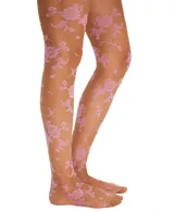 Medias color piel con estampado floral en color lila.