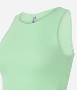 Top cropped color verde claro, de algodón acanalado y cuello redondo.