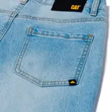 Pantalón de jean azul de corte ancho, con tiro alto y diseño de cinco bolsillos.