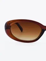 Lentes de sol ovalados con montura de acetato color marrón y lentes degradadas.