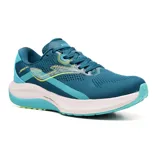Championes de running Joma Hispalis Men 2417, color azul petróleo con detalles en celeste y amarillo flúor. Capellada de malla con tecnología VTS para ventilación, entresuela de doble densidad DUAL REACTIVE y suela de caucho DURABILITY.