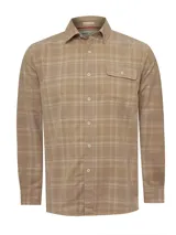 Camisa de manga larga color beige con estampado de cuadros escoceses.