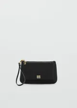 Monedero grande color beige de tejido de nylon con logo en relieve, doble compartimento y cierre de cremallera doble.
