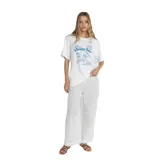 Remera oversized blanca con estampado gráfico en azul que presenta un diseño tropical.