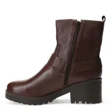 Botas de caña media de cuero negro, con hebilla lateral y puntera redonda, diseño moderno y funcional.