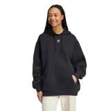 Canguro Adidas Essentials Oversized negro con capucha, cordón ajustable, bolsillo tipo canguro y logo Adidas bordado en blanco en el pecho.