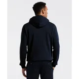 Hoodie azul marino de felpa con capucha y cordón ajustable, bolsillo tipo canguro y puños y cintura acanalados. Estampado frontal con el logo de Original Penguin.