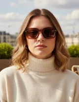 Lentes de sol cuadrados color marrón rojizo con lentes marrones polarizadas.