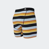 Boxer Stance con estampado a rayas horizontales en colores negro, naranja, amarillo y celeste.
