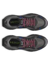 Zapatillas deportivas Under Armour Aura RPSTP, color gris oscuro con detalles en negro, azul, bordó y amarillo.