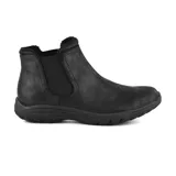 Botín Chelsea sin cordones, color negro, con capellada de microfibra sintética, plantilla Skechers Air Cooled Memory Foam, media suela con absorción de impactos y suela de goma flexible.