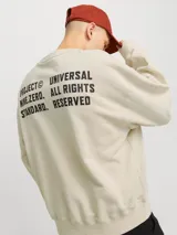 Buzo de manga larga y cuello redondo con fit holgado, confeccionado en tejido loop back sin cepillar 100% algodón.