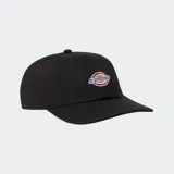 Gorra negra de algodón con visera curva y logo de Dickies bordado en el frente.