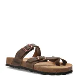 Sandalias Freeway de cuero color marrón habana, con dos hebillas ajustables y plantilla de corcho.