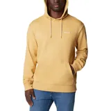 Buzo hoodie Columbia color mostaza con logo estampado en el pecho, bolsillo tipo canguro, puños y cintura acanalados.