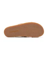Sandalias bajas color hueso con tiras cruzadas y plataforma color beige.