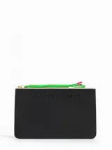 Neceser negro de piel con cierre y detalles en color verde, ideal para guardar pequeños objetos.