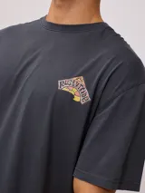 Remera de algodón con lavado, color celeste verdoso, de corte holgado (loose fit) y cuello redondo. Presenta un pequeño estampado gráfico en el pecho.