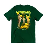 Remera verde con estampa de estatuas clásicas, limones y texto "Limonada de Colección" en amarillo.