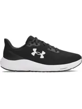 Championes de running Under Armour Charged Pursuit 4, color negro con logo blanco y suela blanca con tecnología Charged Cushioning.