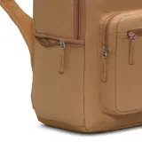 Mochila Nike Heritage color crema con logo blanco estampado en el bolsillo frontal.