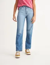 Pantalón de jean celeste con efecto degradado, de corte recto y tiro alto.