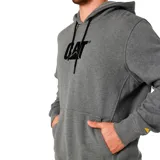 Buzo canguro negro de frisa con capucha ajustable con cordones y bolsillo frontal. Logotipo CAT bordado en el pecho.
