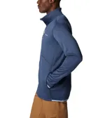 Campera polar Columbia Park View Fleece, color azul jaspeado, con cierre frontal completo, cuello alto, bolsillos laterales con cierre y bolsillo en el pecho con cierre vertical en color verde lima. Cuenta con tecnología Omni-Wick, puños elásticos con orificios para pulgares y protector de barbilla.