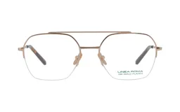 Anteojos de metal color dorado con forma hexagonal y lentes transparentes.