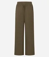 Pantalón recto de mujer color verde militar, con cintura elástica y lazo funcional para ajustar. Confeccionado en tejido texturizado.
