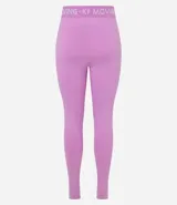 Calza deportiva color lila, confeccionada en microfibra, con cintura elástica contrastante con la inscripción "Keep Moving".