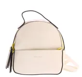 Mochila de diseño compacto en color bordó, con cierres y asa superior.