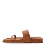 Sandalias negras con dos tiras horizontales y hebilla plateada.