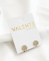 Par de caravanas doradas con clip, con forma circular y strass incrustado.