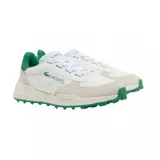 Championes Lacoste modelo L003 Elite Active Evo, color blanco con detalles en verde. Presentan el logo de la marca en el lateral y suela de goma con diseño texturizado.
