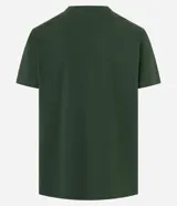 Remera verde oscuro de algodón, corte comfort, cuello redondo y manga corta. Estampa frontal con una motocicleta y un mapa.