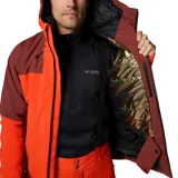 Campera de esquí Columbia Titanium Cirque Bowl Jacket, color naranja y marrón, impermeable y transpirable con tecnología Omni-Tech™ y forro termorreflectante Omni-Heat™ Infinity. Cuenta con capucha compatible con casco, ventilación en las axilas, faldón antinieve, múltiples bolsillos y puños ajustables.