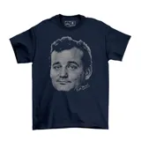 Remera azul marino de algodón con estampado de la cara de Bill Murray y su firma.