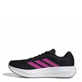 Championes de running Adidas Response Runner 2, color negro con tres franjas laterales en fucsia vibrante y entresuela blanca gruesa.