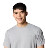 Remera gris de manga corta Columbia Tech Trail Utility para hombre, confeccionada con tejido transpirable que absorbe la humedad y protege de los rayos UV (FPS 50).