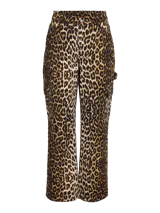 Pantalón de jean con estampado de leopardo, corte recto y bolsillos cargo laterales.