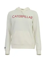 Buzo con capucha color salmón, con logo de Caterpillar estampado en blanco en el pecho y bolsillo tipo canguro.