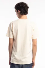 Remera unisex color beige de algodón con estampado abstracto en azul.