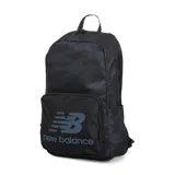 Mochila con gran compartimento principal, bolsillo frontal y correa de hombro ajustable, diseño en negro con logo destacado.