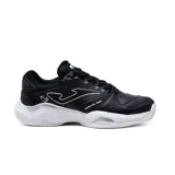 Zapatillas deportivas para mujer con diseño en negro y detalles en blanco, ideales para entrenamiento en pádel y entrenamiento de baja frecuencia.