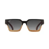 Lentes de sol Indie Eagle con marco de madera de ébano y maple, lentes grises polarizados con protección UV 100% y bisagras flex. Diseño unisex.