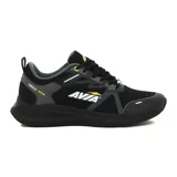 Zapatillas acordonadas para hombre en negro y gris, con detalles en amarillo, ideales para actividades deportivas.