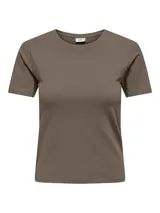Camiseta marrón de manga corta con cuello redondo.